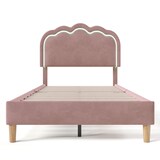 thumbnail of Merax Polsterbett LED 90 x 200cm, Verstellbares Kopfteil, Gepolstertes bett in Rosa Samt