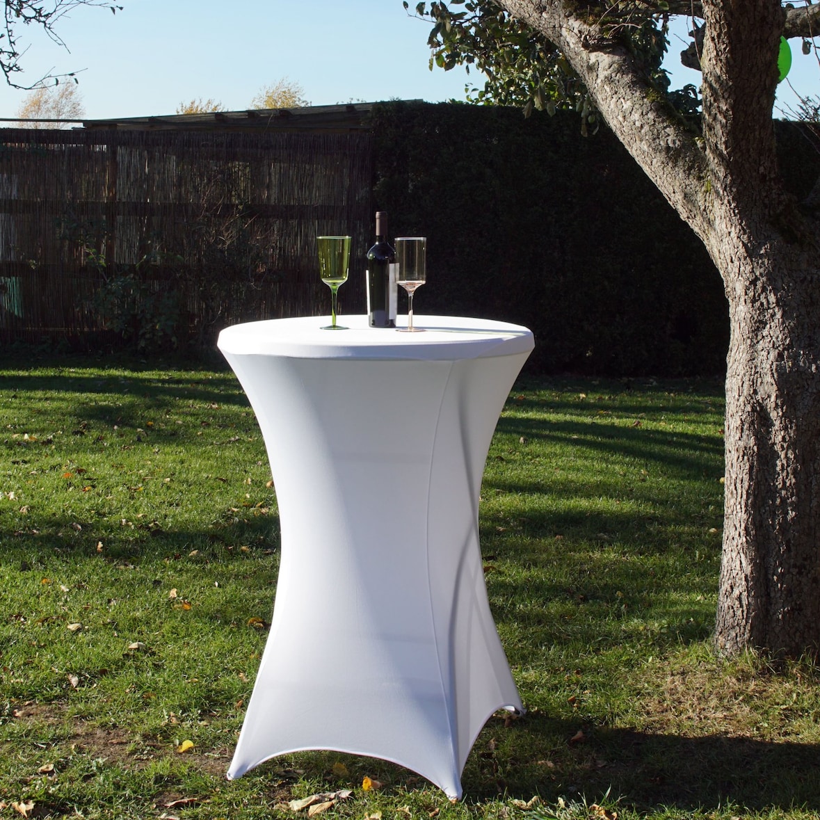 Stehtischhusse Stretch weiß Ø 80cm AMAZON
