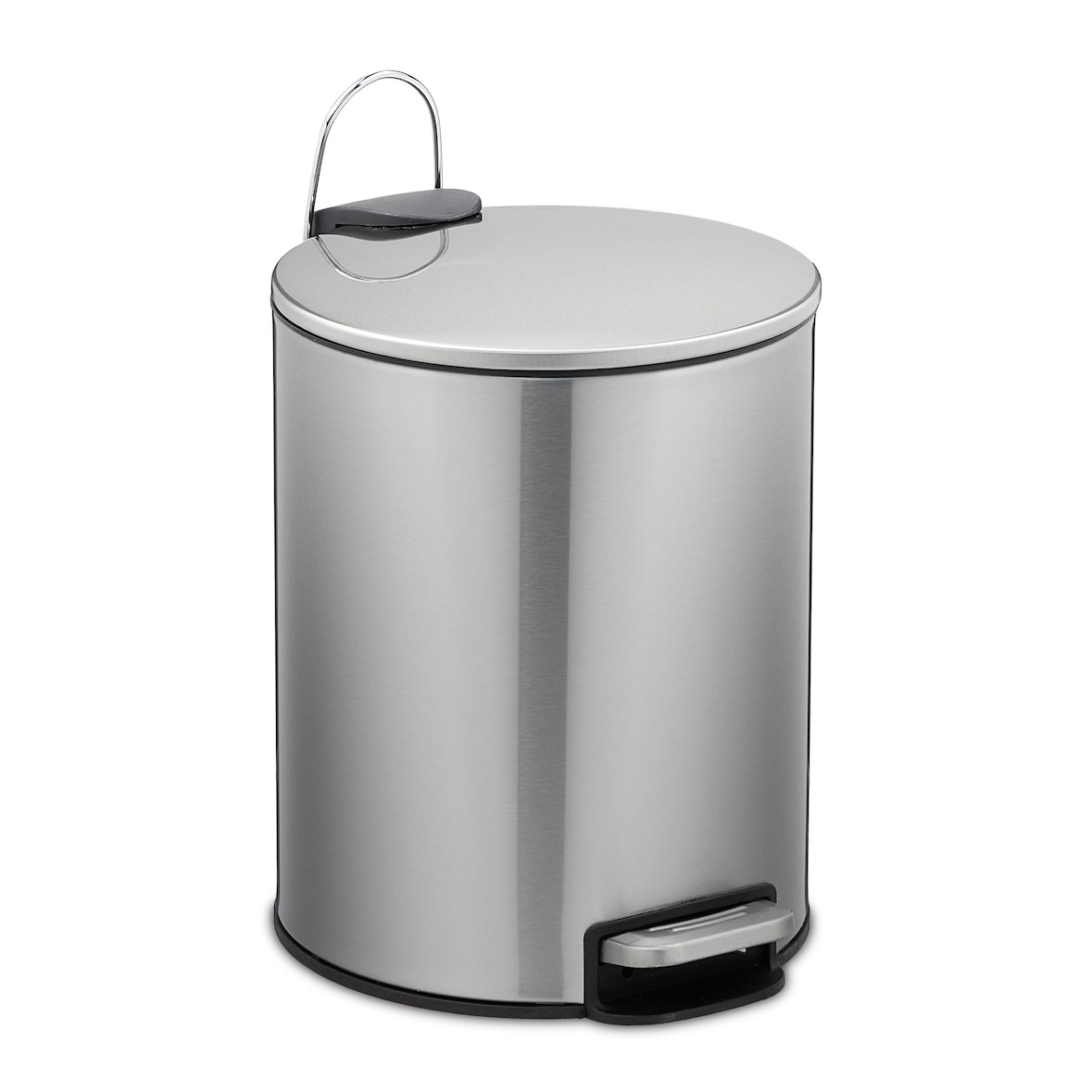 Relaxdays Kosmetikeimer 5 Liter, Edelstahl, Badabfallbehälter mit Inneneimer, Absenkautomatik, runder Treteimer, silber