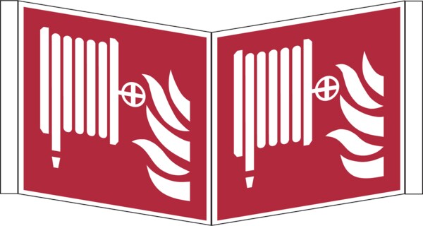 Brandschutzzeichen, Winkelschild Löschschlauch F002 - ASR A1.3 (DIN EN ISO 7010) - 200x200x0.6 mm Aluminium glatt, nachleuchtend