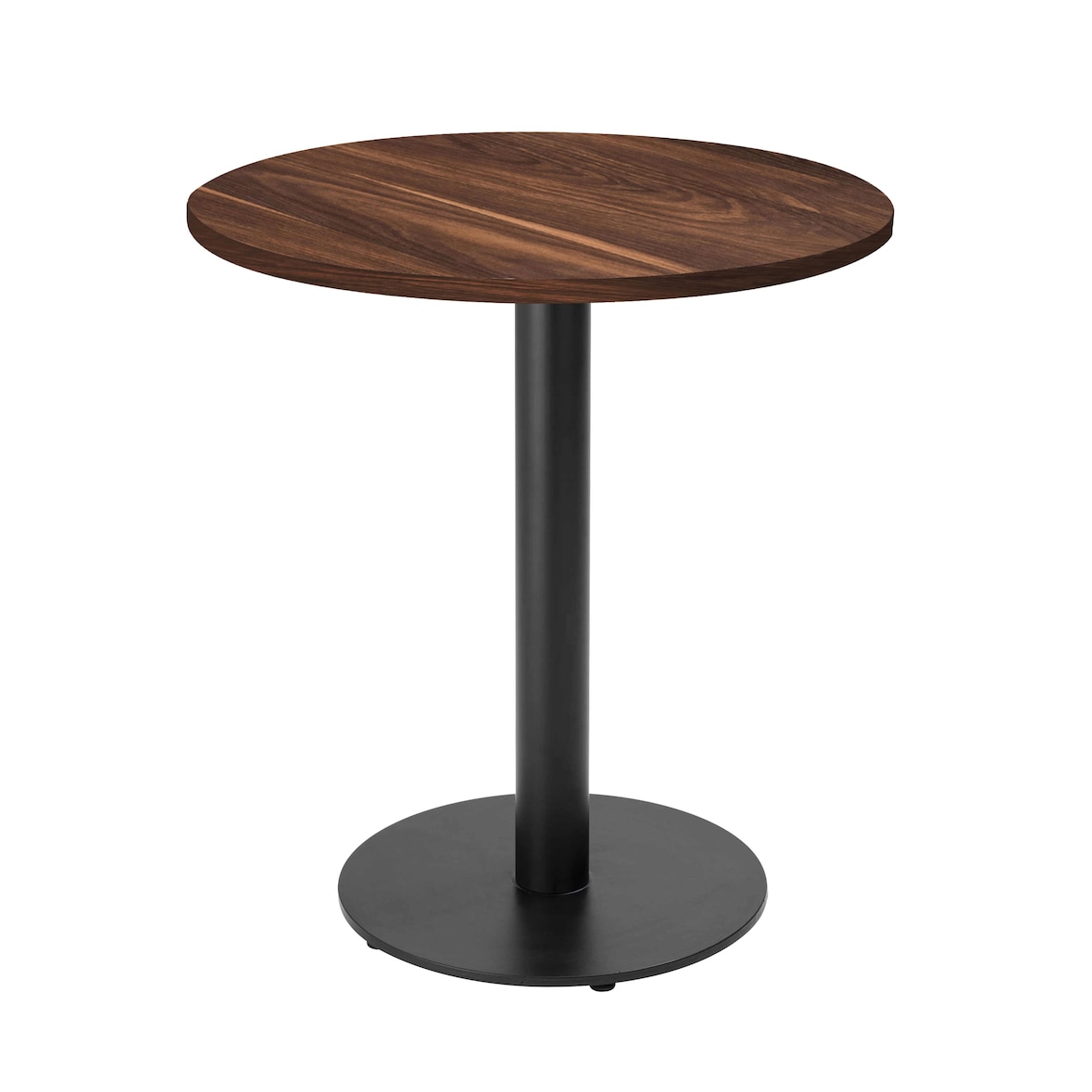 Table à manger ronde 60 cm pied noir et revêtement bois foncé