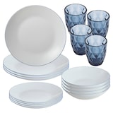 thumbnail of San Ignacio – 12-delige serviesset wit met blauwe rand en 4 glazen van kristalglas van 260 ml in blauw