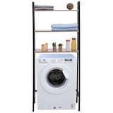 thumbnail of Scaffale da parete 3 ripiani portaoggetti lavatrice bagno HWC-K82 155x64x25cm ferro verniciato legno grigio marrone