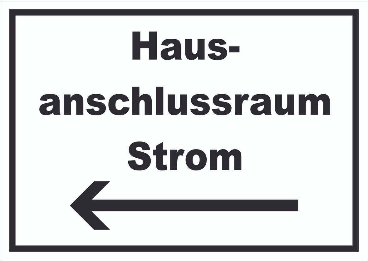 Hausanschlussraum Strom Schild mit Text und Richtungspfeil links HAR waagerecht A4 (210x297mm)