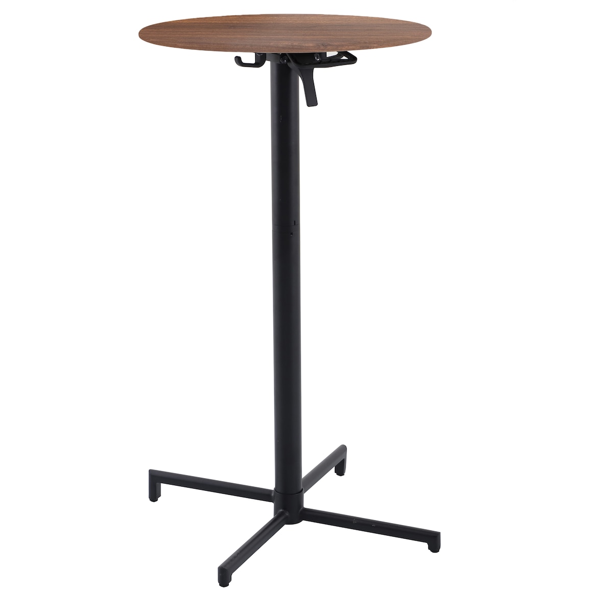 METRO PROFESSIONAL Bistrotisch 3in1 klappbar Aveiro, Stahl, Holz-Effekt-Druck, Ø 60 cm, höhenverstellbar (42/74/110 cm), dunkelbraun/schwarz