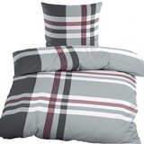 thumbnail of Seersucker Bettwäsche 135x200 +80x80cm, schwarz grau beere, Streifen/Karo, bügelfrei, Microfaser