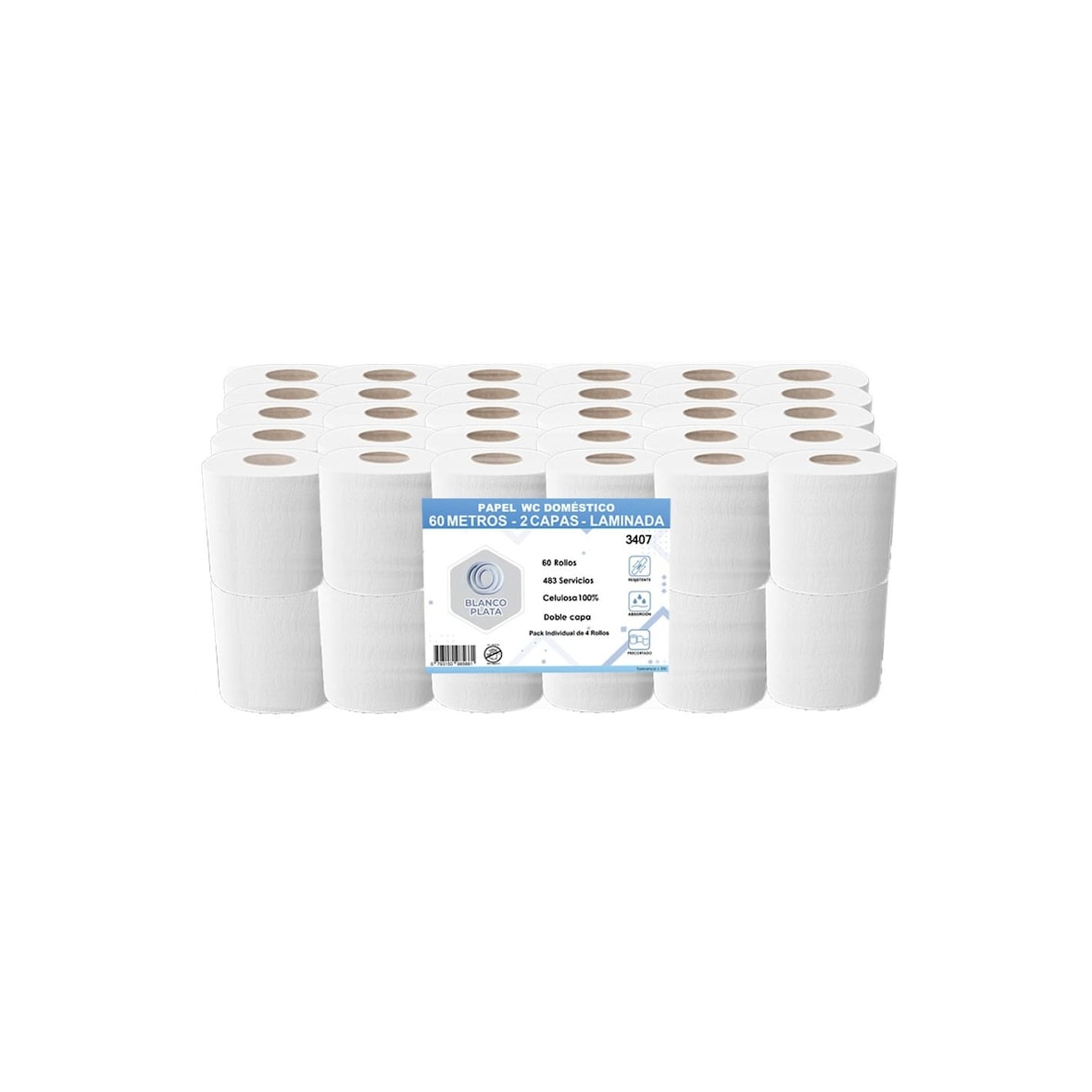 Papel Higiénico 100% Celulosa 2 capas (56 rollos de 60m)