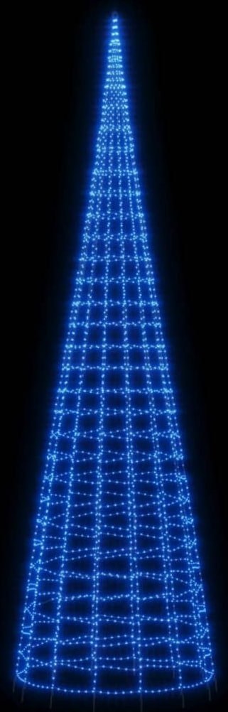 Ein blauer, kegelförmiger Lichterbaum.