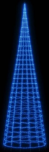 Ein blauer, kegelförmiger Lichterbaum.