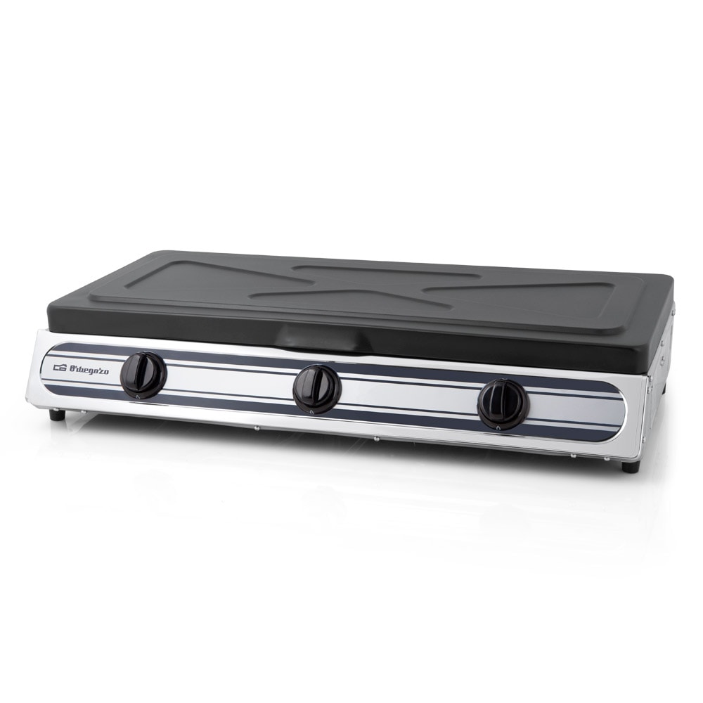 Orbegozo hornillo a gas FO 3510, cuerpo inox, encendido piezoeléctrico, gas butano/propano, 3 quemadores, uso interior y exterior