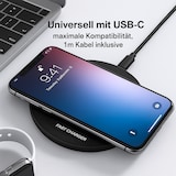 thumbnail of QI Wireless Ladestation Induktives Ladegerät mit Kabel Schwarz geeignet für iPhone Samsung Google Pixel Xiaomi und weitere Smartphones