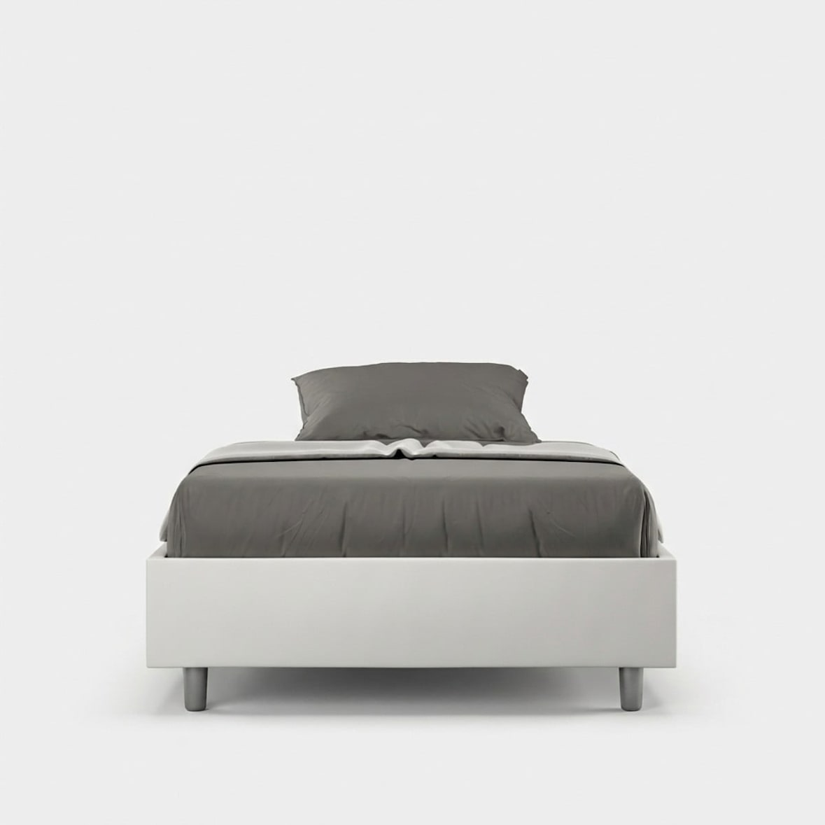 Französisches Doppelbett mit gepolstertem Behälter 140x200, weißem Kunstleder Azelia