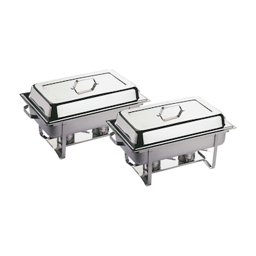 APS Chafing Dishish Set di 2 -TWIN- 61 x 36 cm, H: 30 cm, 9 litri, acciaio inox