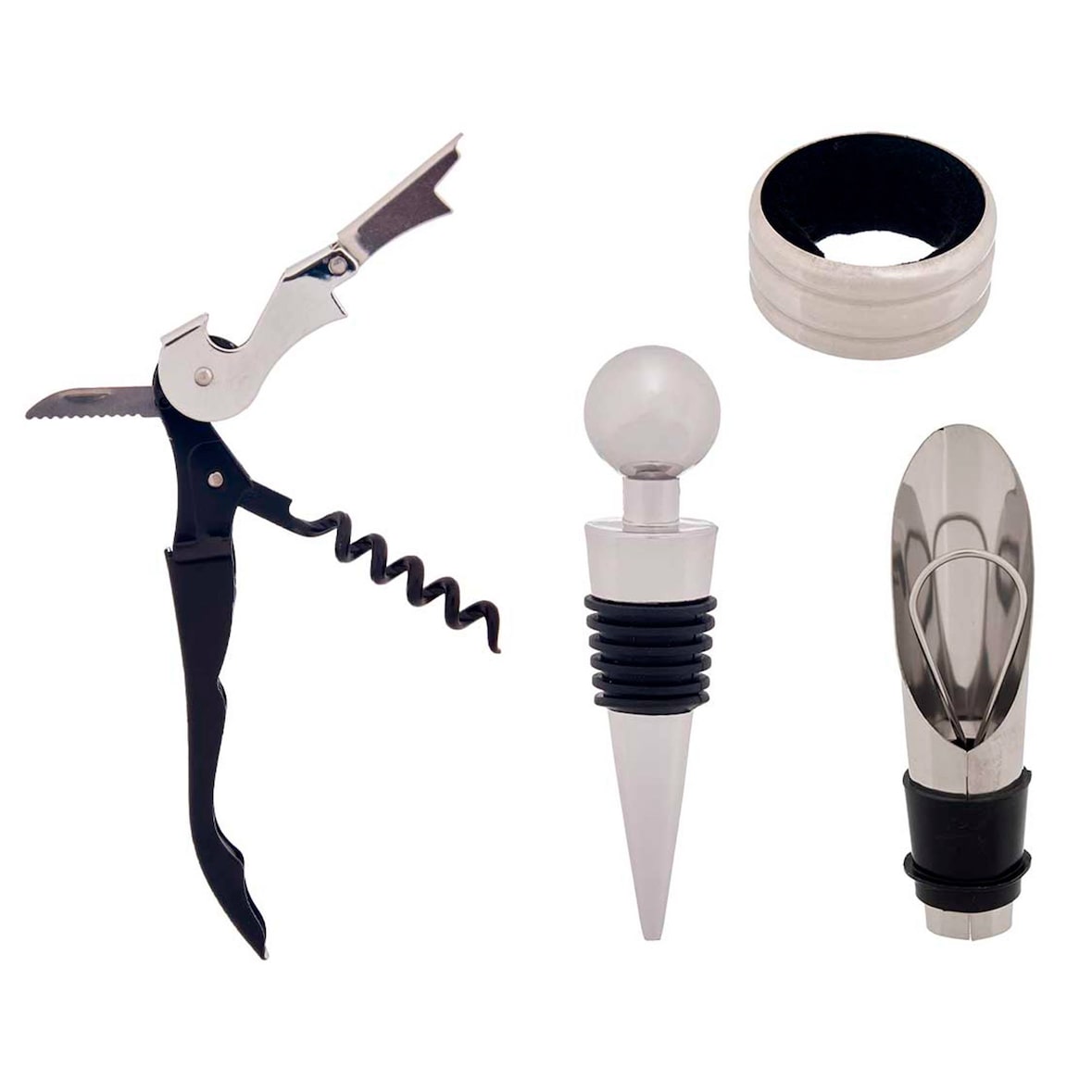 San Ignacio KINVARA - Set di 4 accessori per il vino in acciaio inossidabile