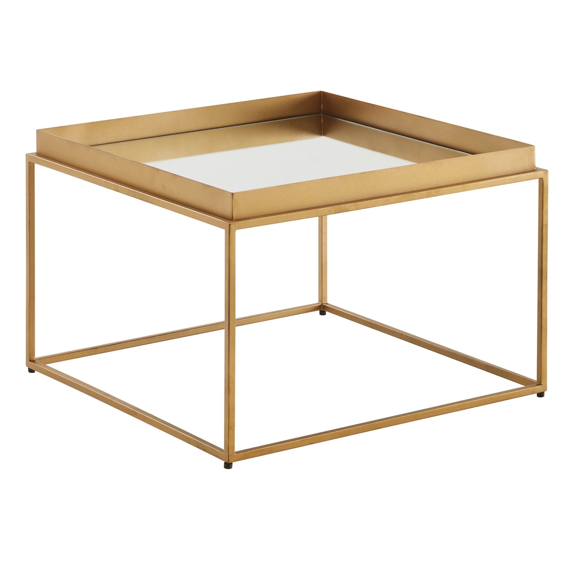 Couchtisch Glas Metall 60x60x41 cm Sofatisch Gold Verspiegelt, Design Wohnzimmertisch Quadratisch, Kleiner Kaffeetisch Modern Spiegelglas,
