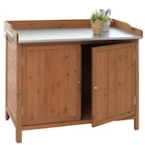 thumbnail of Armadietto da giardino con piano di lavoro HWC-L69, tavolo per piantine, legno di abete da esterno certificato FSC® 86x104x52cm ~ marrone