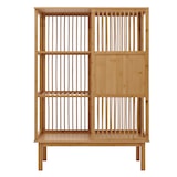 thumbnail of Scaffale a terra in bambù HWC-N81, mobile da bagno Mobile da bagno Scaffale da bagno Cassettiera, 3 ripiani Anta scorrevole FSC® 115x80x45cm
