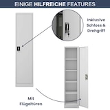 thumbnail of Aktenschrank abschließbar KADO - 5 Ebenen, Flügeltüren | Metallschrank Werkstatt Büroschrank aus Stahl Werkzeugschrank, 185x45x40cm Grau