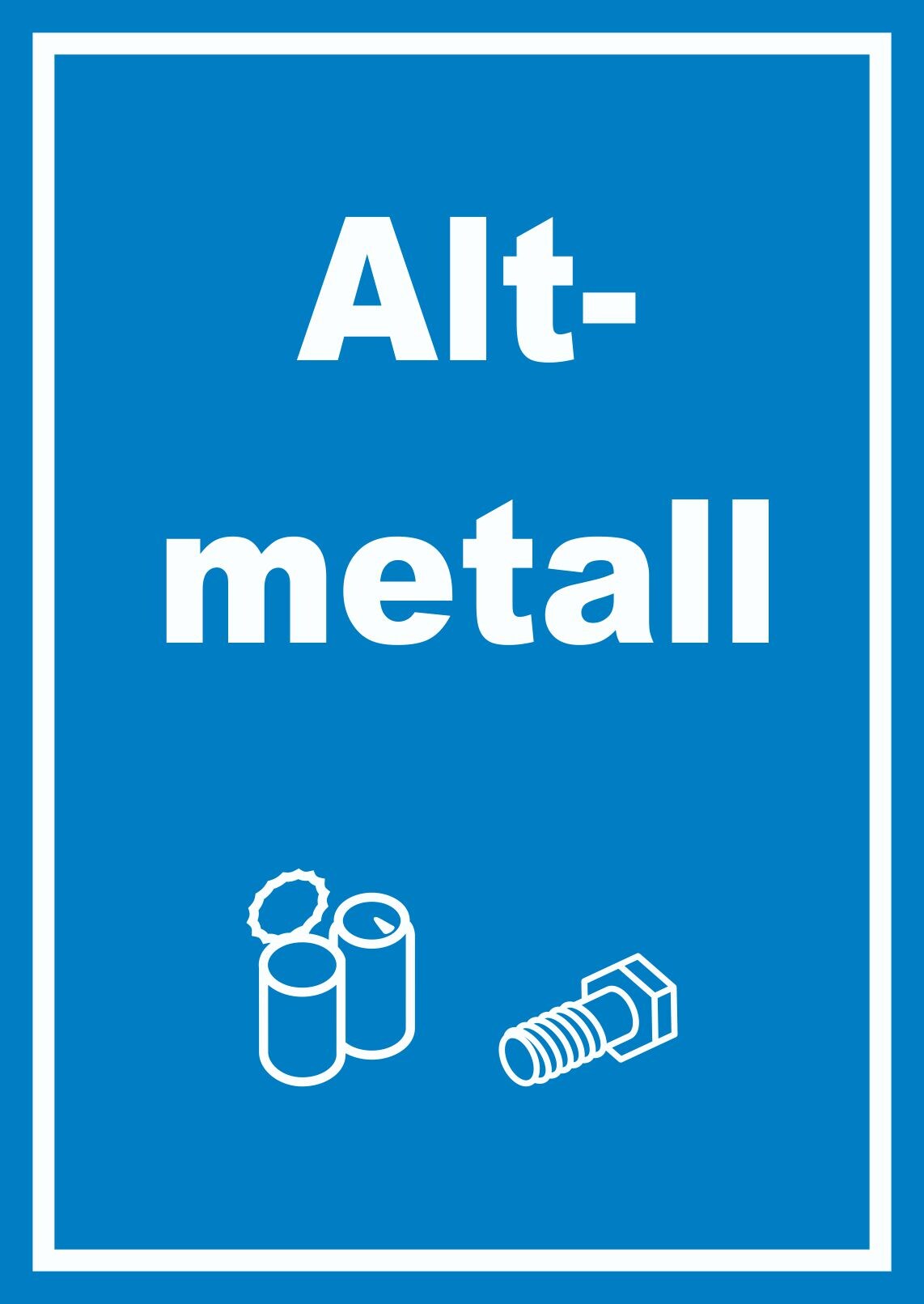 Altmetall Mülltrennung Schild Text Symbol Blech Dose Schraube hochkant A0 Rückseite selbstklebend
