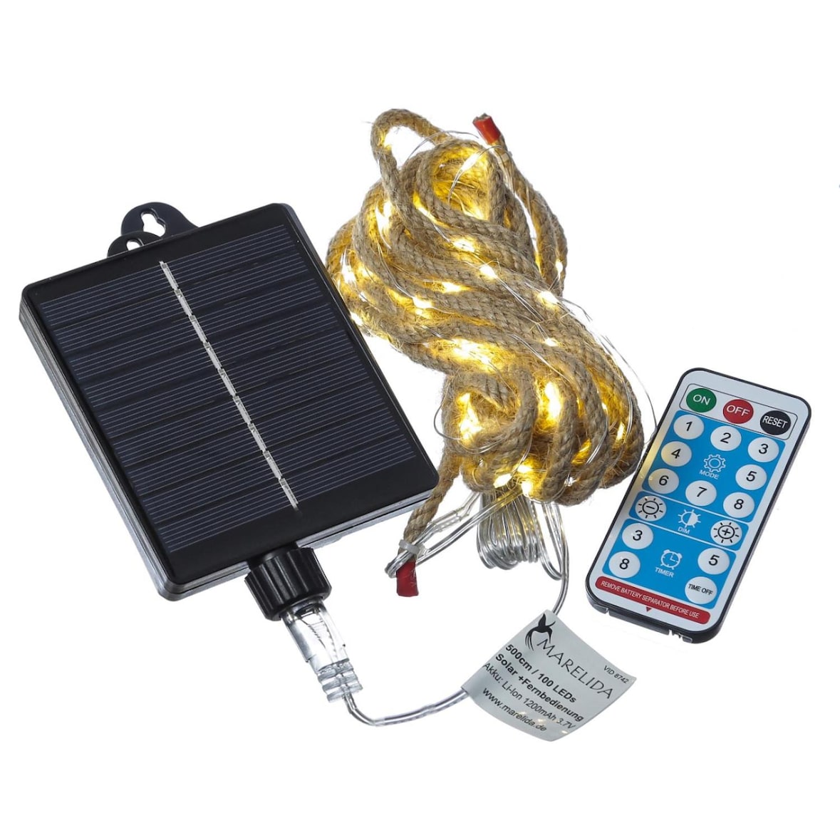 LED Solar Lichterkette Seil maritim Deko Kordel Tau 10m 8Funkt. Fernb. USB