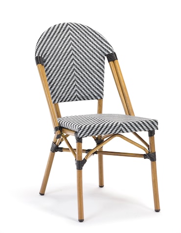 METRO PROFESSIONAL Cadeira de bistrô empilhável, alumínio/tecido sintético, aspeto de bambu, branco/preto