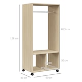 thumbnail of Armario ropero con ruedas armario para ropa con barra estantes abiertos organizador para colgar ropa de dormitorio 60x40x128 cm natural