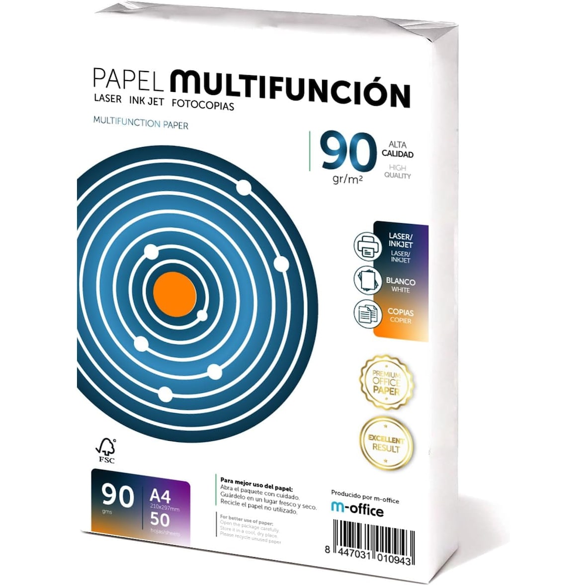 Folios A4 90gr 50 hojas, Papel Multiusos para Impresora, Folios para Impresoras Láser y de Inyección, Para uso Oficina,Material Escolar- m-office