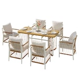 thumbnail of Merax Gartenmöbel Set 6-Sitzer, Outdoor Essgruppe mit Tisch und Stühlen, WPC Tisch Holzoptik, Eisengestell weiß, PE Rattan