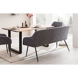 thumbnail of SalesFever 6-tlg. Akazie-Essgruppe 220x110 cm | Platte 35 mm Akazie | Metallgestelle | 4 Stühle & 1 Bank in Samt-Optik | natur – schwarz – grau