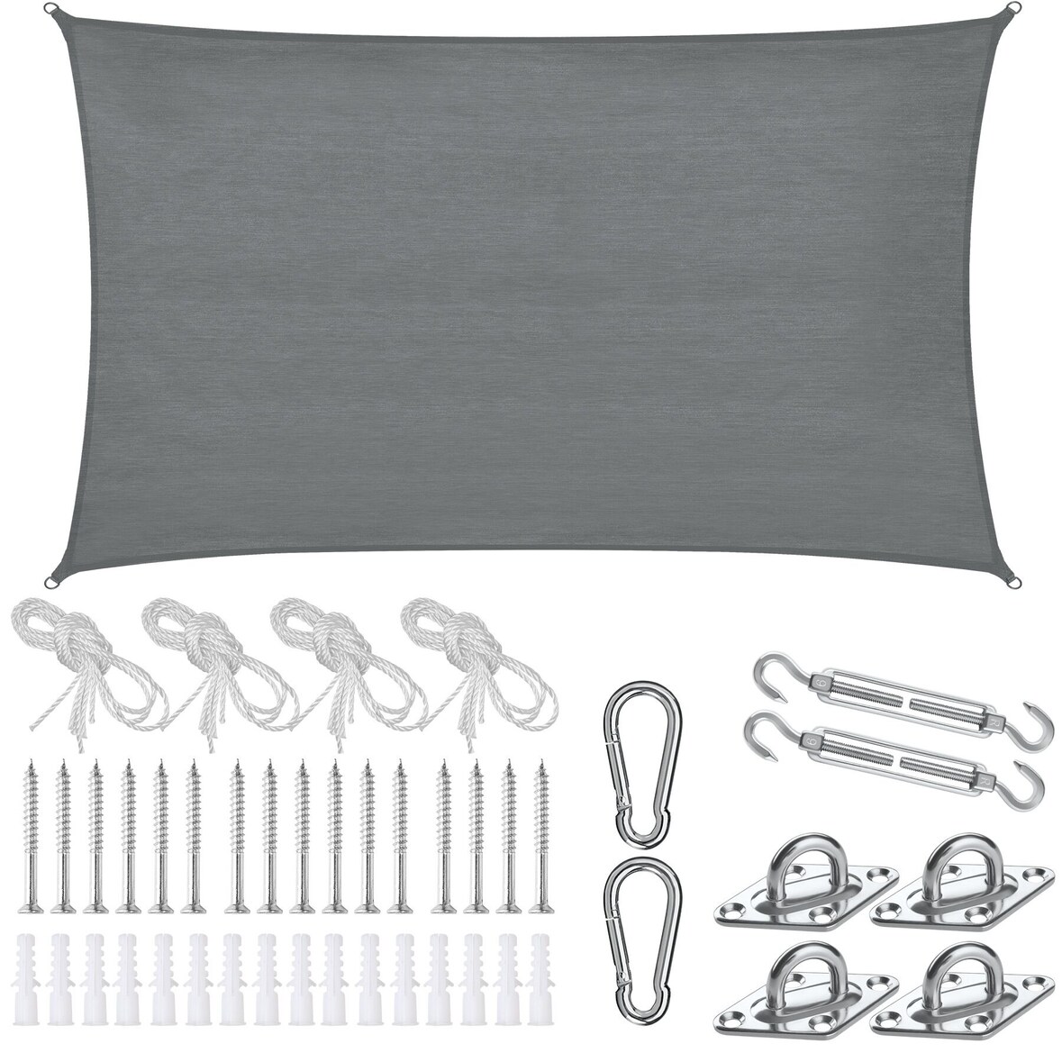 tectake Sonnensegel Sunny, wetterfestes HDPE-Material mit UV-Schutz - 5 x 7 m grau