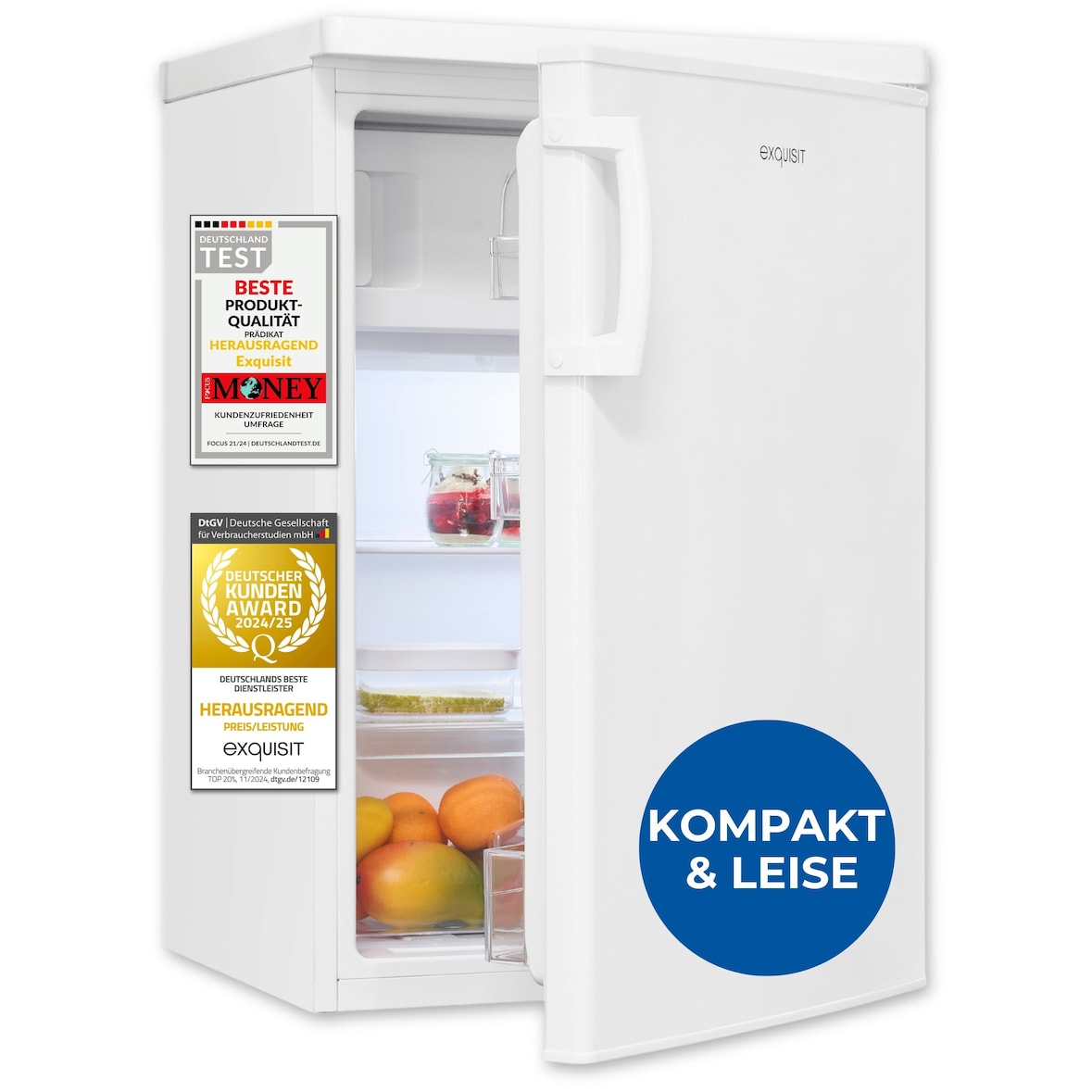 Exquisit Kühlschrank ohne Gefrierfach, EEK: C, 118 Liter, 4-Sterne-Gefrierfach, Gemüseschublade, Türanschlag wechselbar, KS16-4-HE-040C weiss