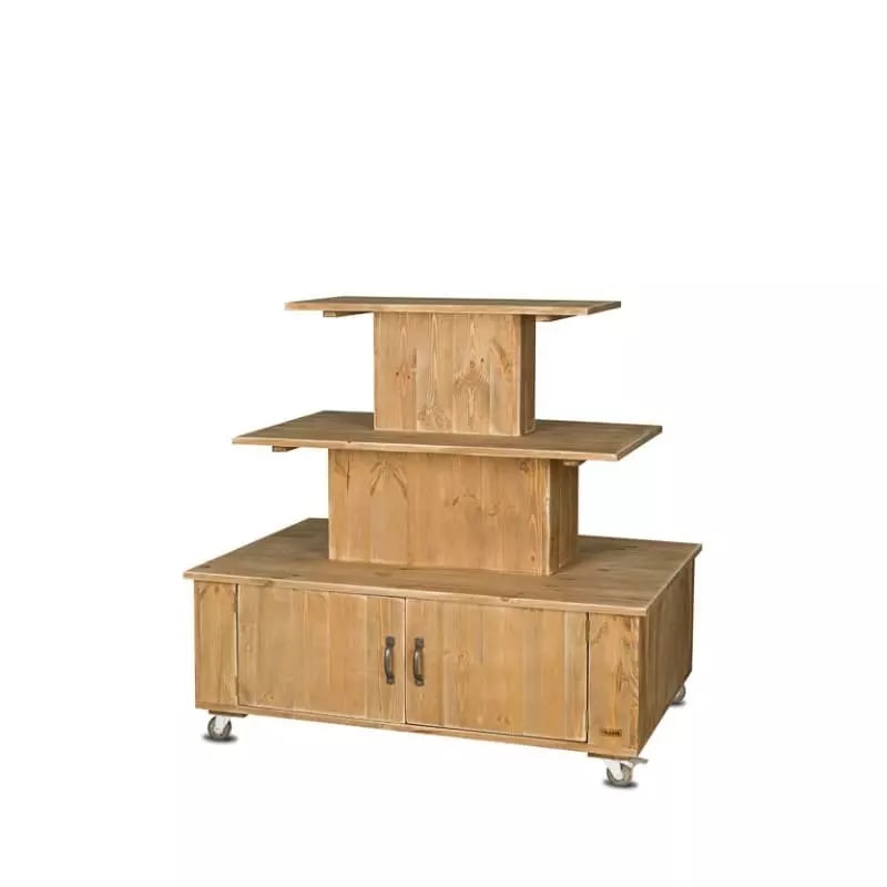 TRADIS Présentoir central à roulettes, 3 niveaux, bois massif