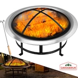 thumbnail of GARDEBRUK® Feuerschale mit Funkenschutz Schürhaken Edelstahl Ø75cm Feuerstelle Feuerkorb Terrassenofen Grill Garten