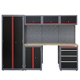 thumbnail of Werkstattwand 13-tlg. modulares Werkstattschranksystem aus Stahl mit massiver Holzarbeitsplatte rot