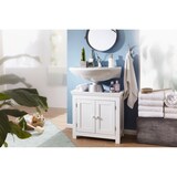 thumbnail of Design Waschbeckenunterschrank WL1.350 Badunterschrank mit 2 Türen Weiß, Kleiner Schrank Badezimmer 57 cm Breit, Badschrank Waschbecken Stehend, Bad