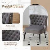 thumbnail of Polstersessel ohne Armlehnen Samt Grau 61x65x80 cm mit Zierknöpfen und Nieten, Massivholzbeine, kompakter Design Sessel