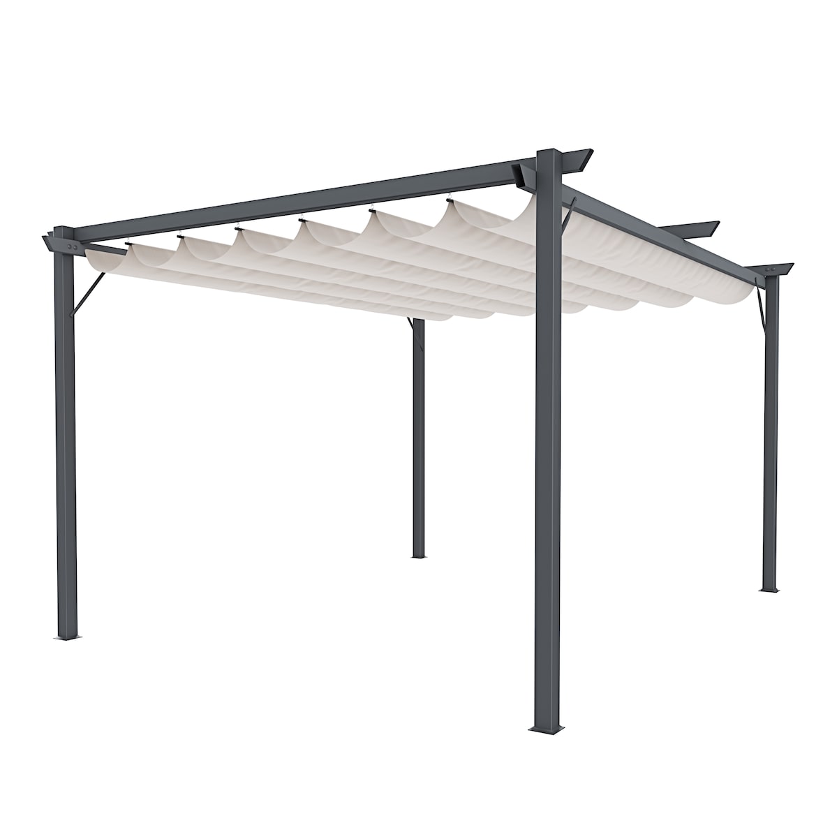 Gazebo Pergola 3 x 3 M Pergolato Con Telo Beige Impermeabile Retrattile Richiudibile Struttura In Acciaio Per Giardino Terrazzo Piscina Esterno Fiere