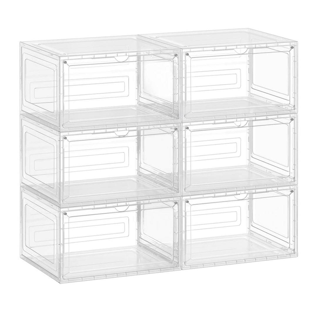 Schoenendozen set van 6 kunststof schoenenopbergers met deur stapelbaar 33 x 285 x 192 cm tot maat 46 wit transparant 12_0004460