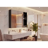 thumbnail of Armario con espejo HWC-B19b, armario de pared para cuarto de baño, 6 estantes de alto brillo con certificación FSC® 70x80x16cm ~ negro