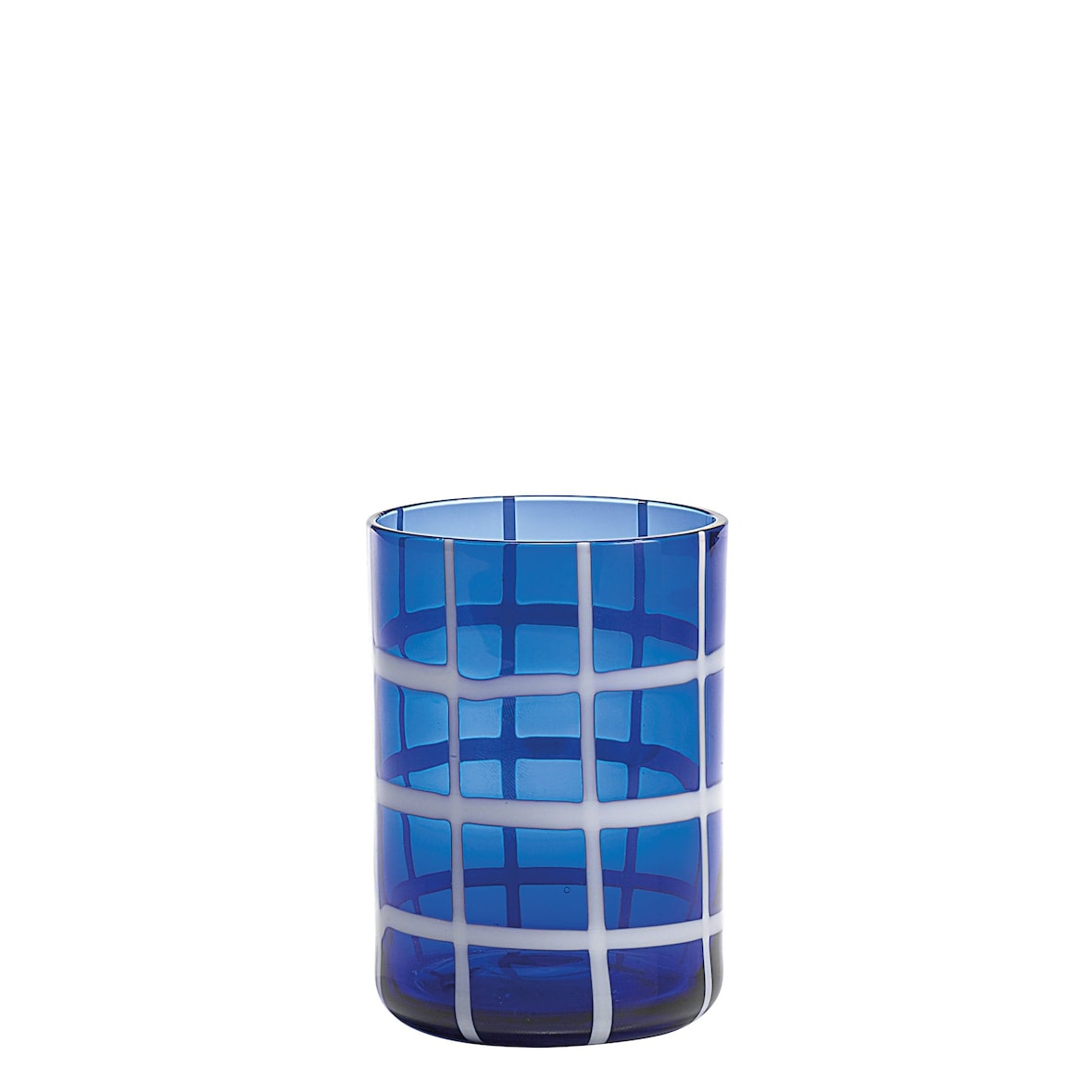 Zafferano Twiddle - Set van 6 blauwe geblazen glazen, 35 cl - Handgemaakte tumblers met witte decoratie, vaatwasserbestendig