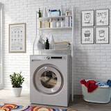 thumbnail of Scaffale Bagno 3 Mensole Ripiano Superiore Mobile Sopra Lavatrice Lavanderia Salvaspazio Ripiani Organizer Da Parete In Metallo 152x65x25 Cm Bianco