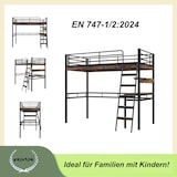 thumbnail of Hochbett 90x200 cm in Schwarz mit Schreibtisch, Regalen, Leiter und Geländer, Metallrahmen, EN747-zertifiziert, ohne Matratze