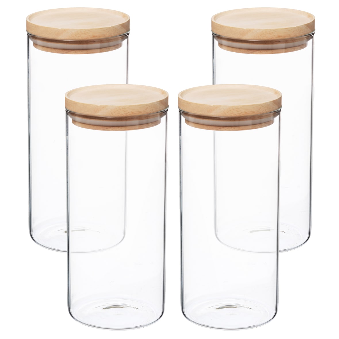 Wellhome - Set de 4 tarros de vidrio y madera 1,3 L en color Beige