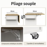 thumbnail of Küchenwagen mit Klapptisch 92x124x65 cm Weiß mit 3 Schubladen 2 Türen Gewürzregal Handtuchhalter Weinablage Rollen MDF
