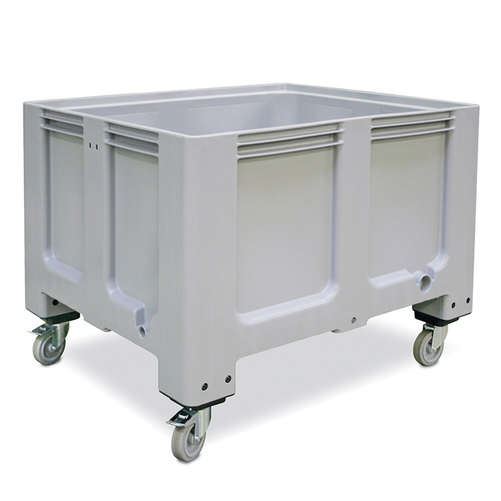 Palettenbox, 4 Rollen, 610 Liter, 1200x1000x915 mm, Tiefkühlhaus geeignet, grau