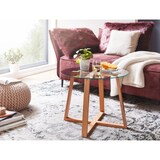 thumbnail of Massiver Eiche-Glas Couchtisch, Modernes Design, Überkreuztes Gestell. 58x58x47 cm | Kadima Design