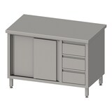 thumbnail of Stalgast Edelstahl Arbeitsschrank mit Schiebetüren, 1700x700x850 mm, mit 3er Schubladenblock rechts, ohne Aufkantung, verschweißt