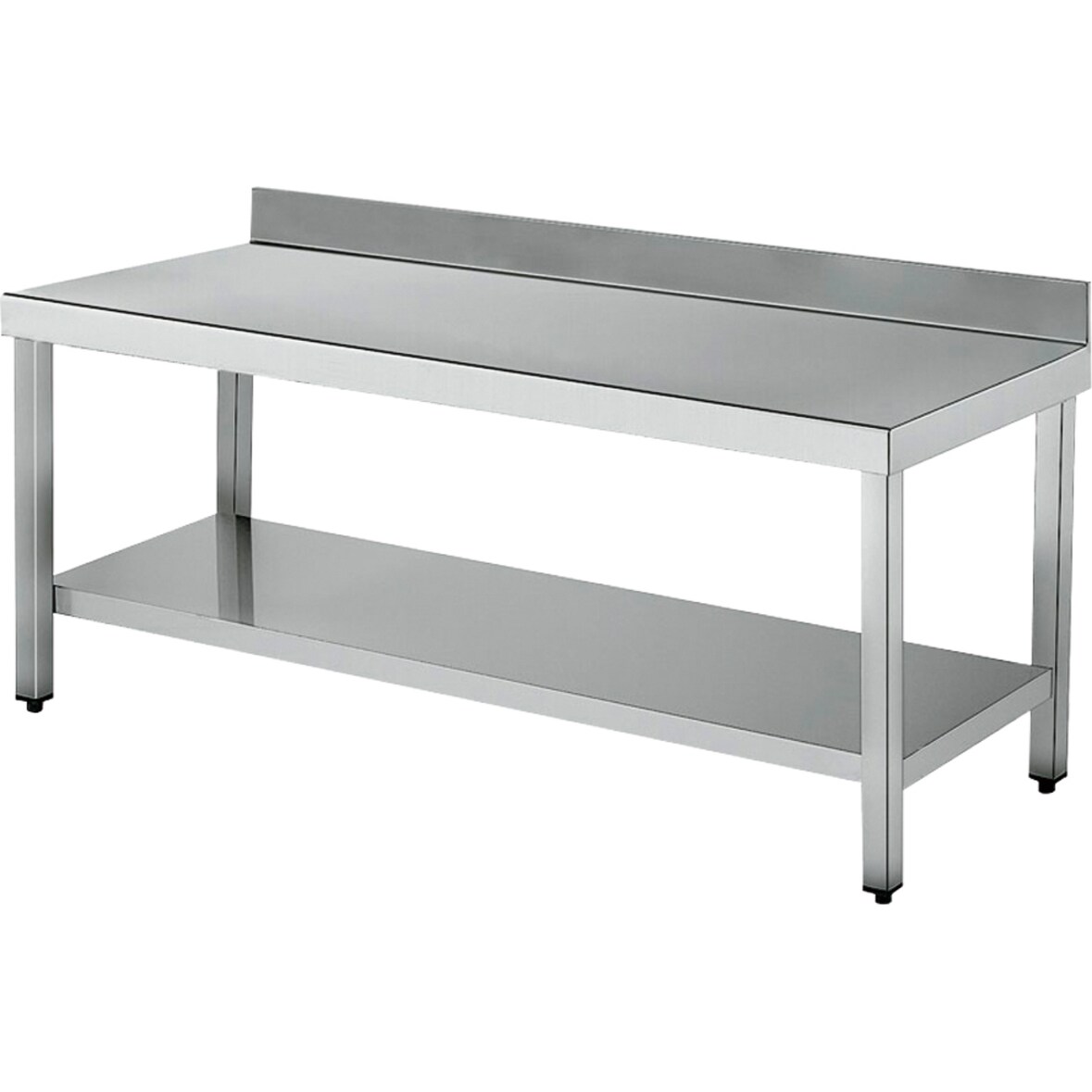 Mesa De Trabajo Industrial De Acero Inoxidable Aisi 304 Con Estante De Almacenamiento, Peto Trasero Y Patas Regulables En Altura  1000X600X850Mm