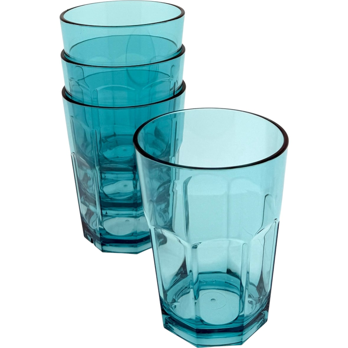 4 Kunststof Drinkglazen - 390ml - Blauw Transparant - BPA Vrij - 9x9x11cm