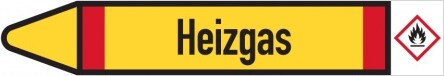 Aufkleber I RKZ-Etikett Heizgas,links,DIN,gelb/schwarz/rot,für Ø 60-90mm,310x52mm,3/Bogen